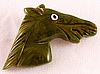 BP179 sm green bakelite horse head pin